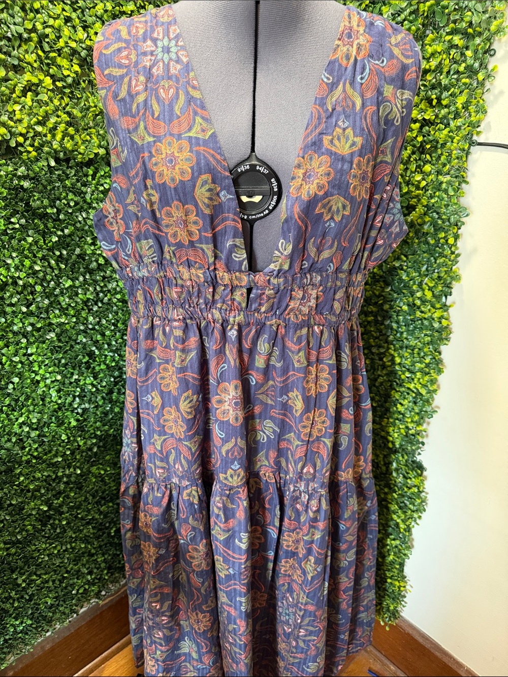 Boho Floral V-Neck Maxi Dress in Navy
